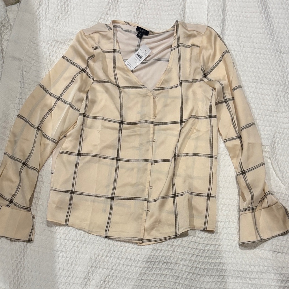 Elegant Cream Checkered Women's Top